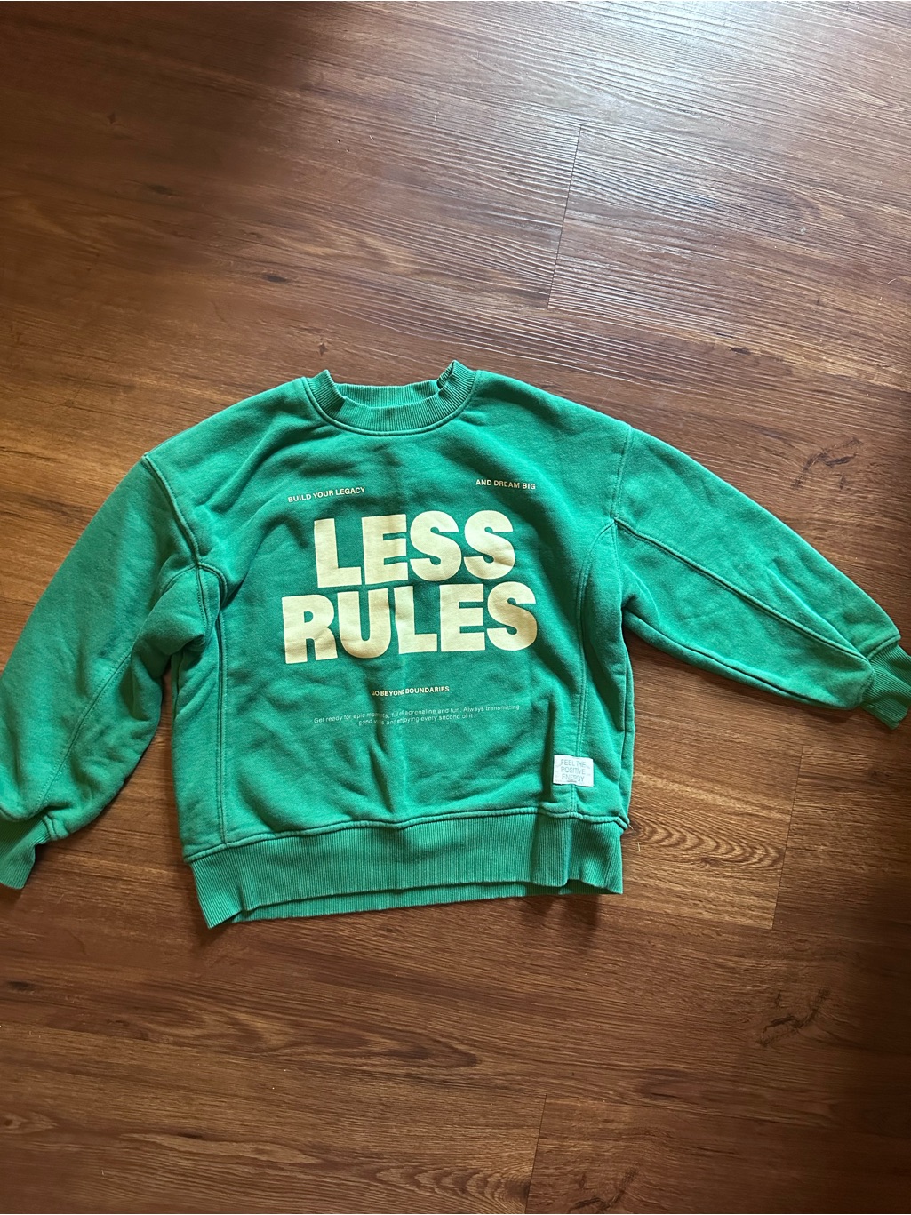 Zara Green 'Less Rules' Graphic Crewneck Sweatshirt
